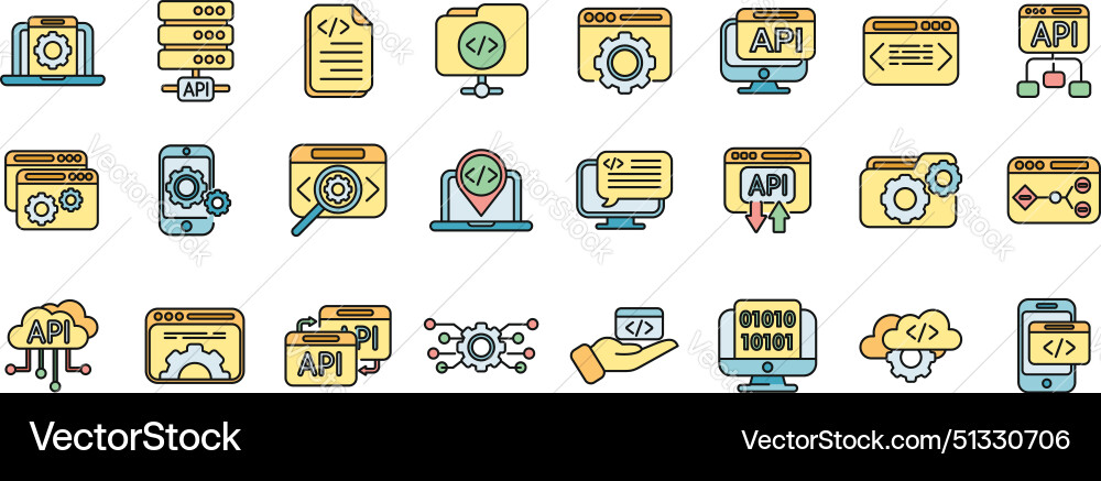 Api icons set color line Royalty Free Vector Image