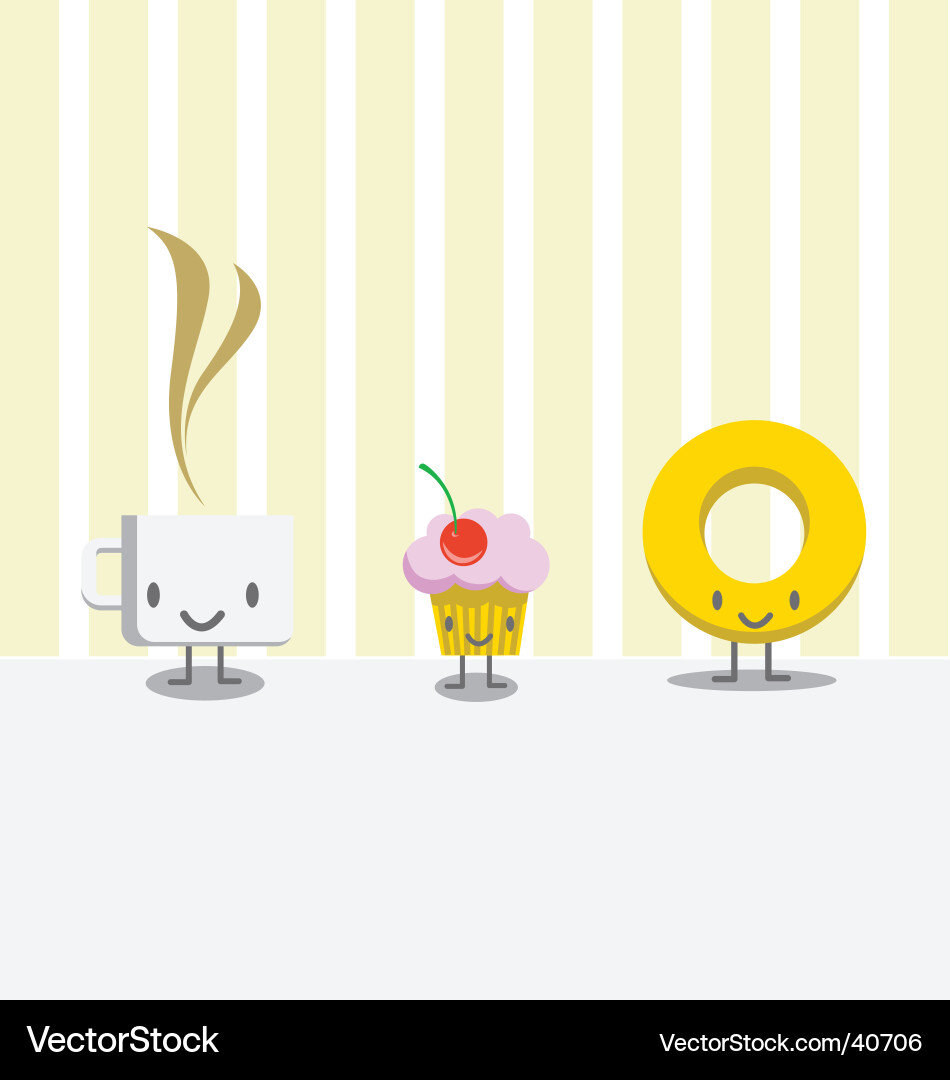Delicious Breakfast Cupcakes and Coffee Vector Image
