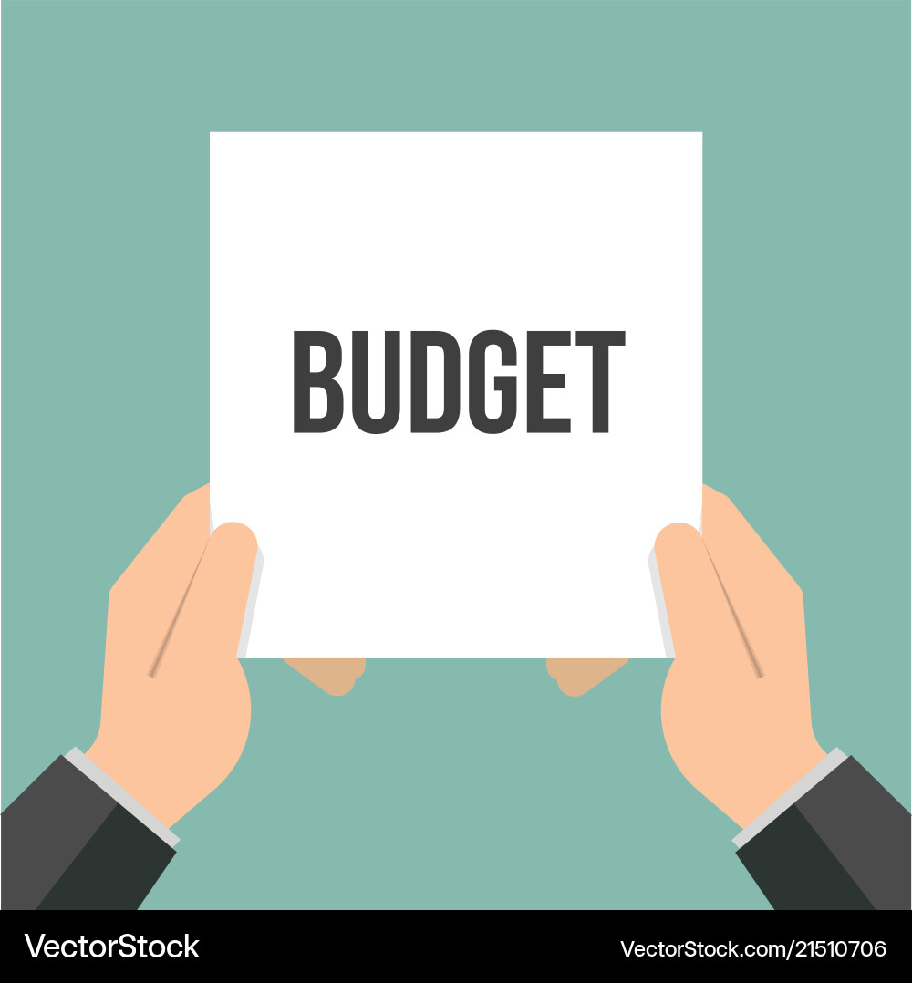 Man showing paper budget text Man showing paper budget text vector image
