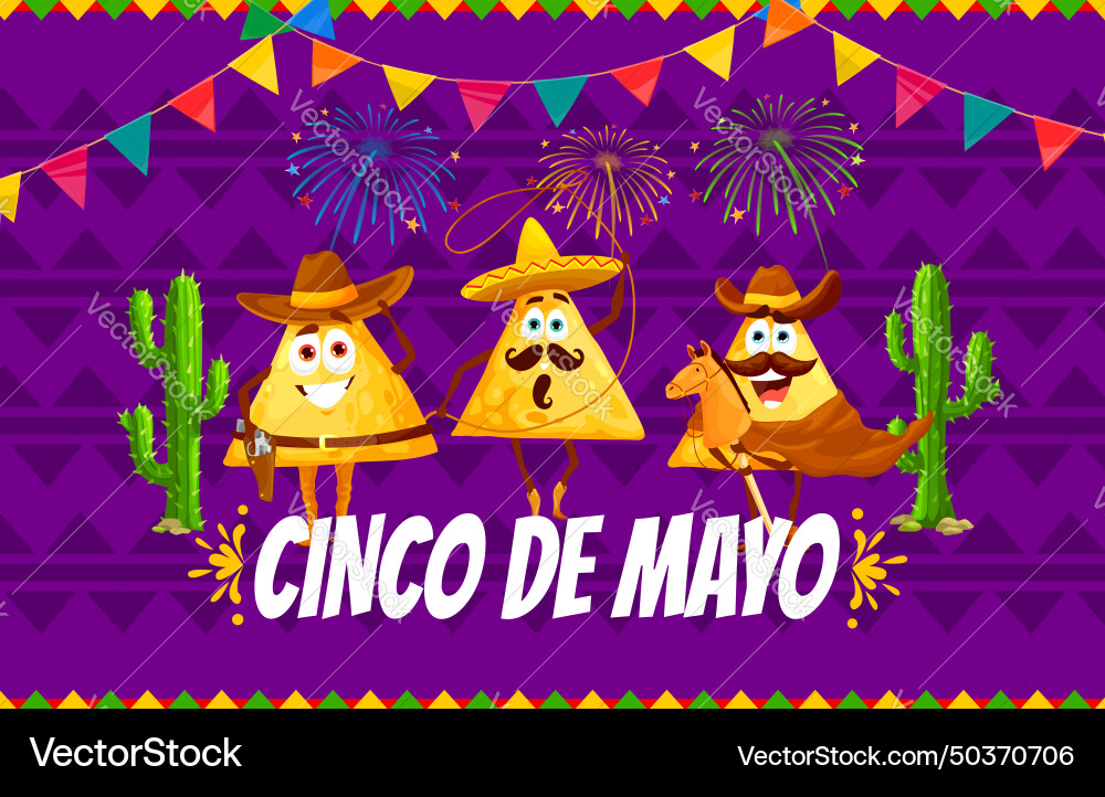Nachos chips cowboys cinco de mayo mexican holiday Nachos chips cowboys cinco de mayo mexican holiday vector image