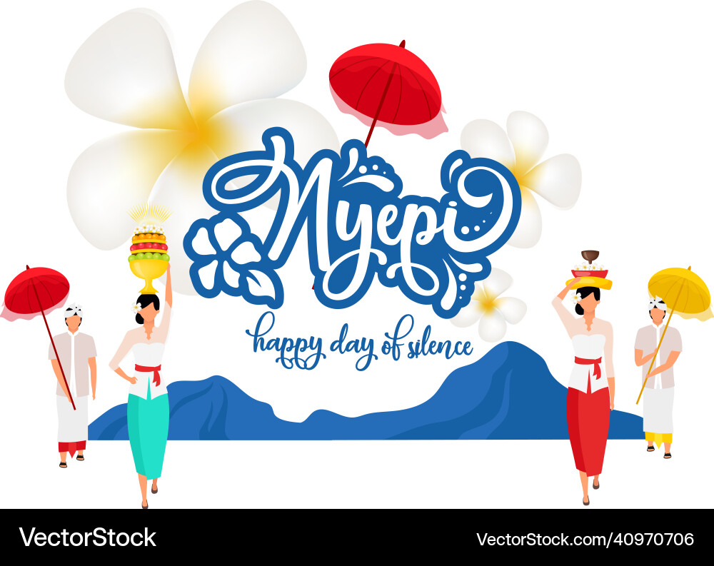 Nyepi flat poster template day of silence pura Nyepi flat poster template day of silence pura vector image