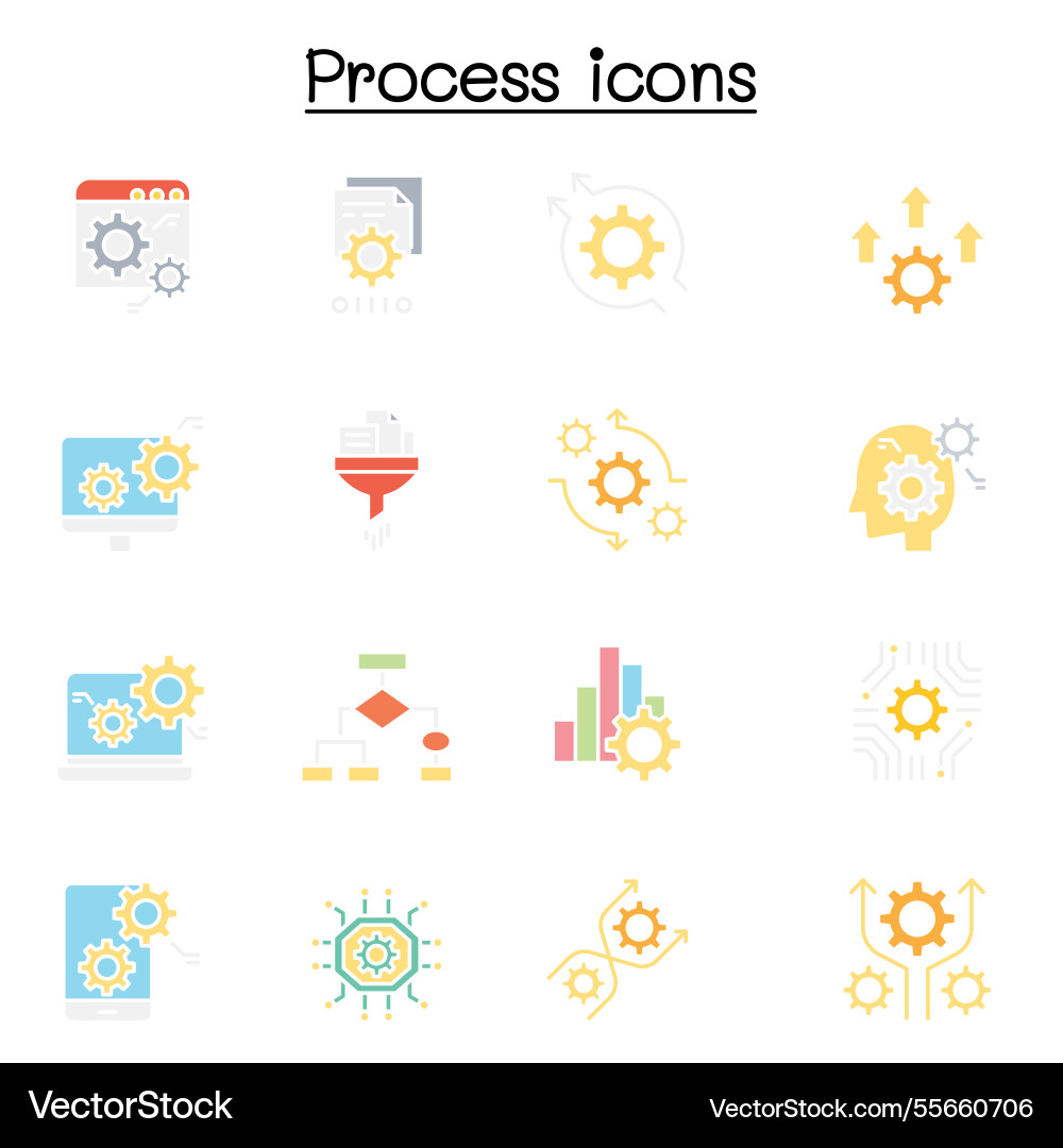 Process data analysis icon set in flat color style Process data analysis icon set in flat color style vector image