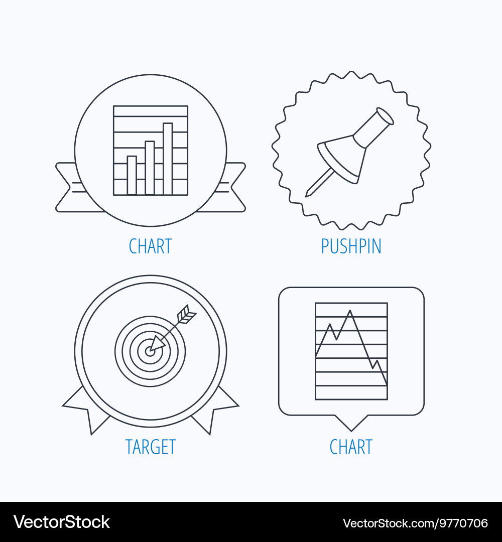 Pushpin graph charts and target icons vector image