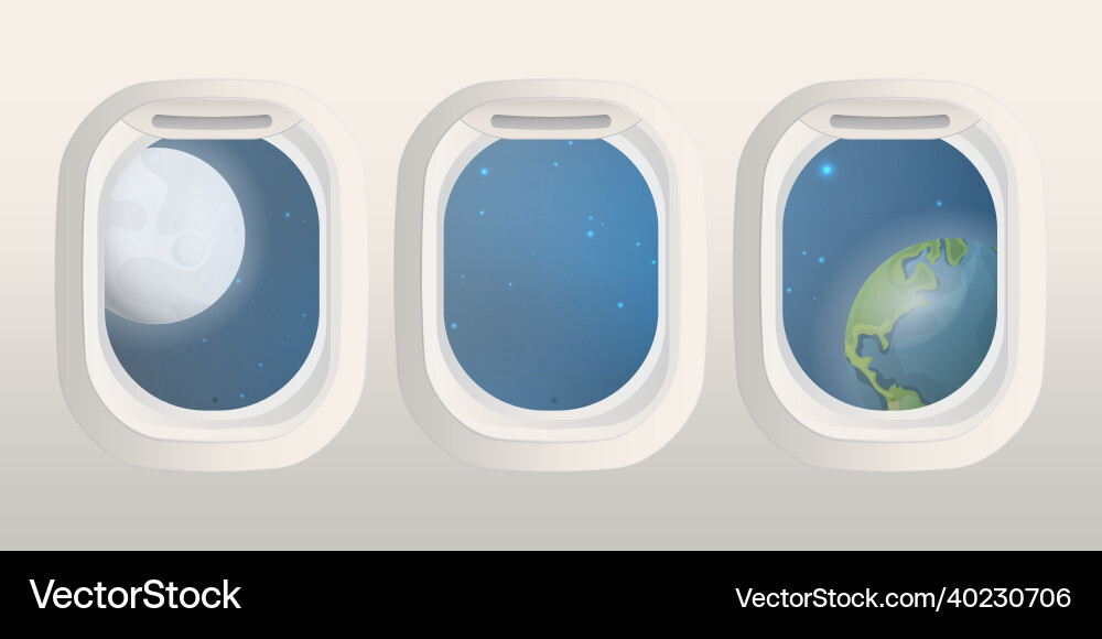 Realistic rectangular portholes with a view Realistic rectangular portholes with a view Vector Image