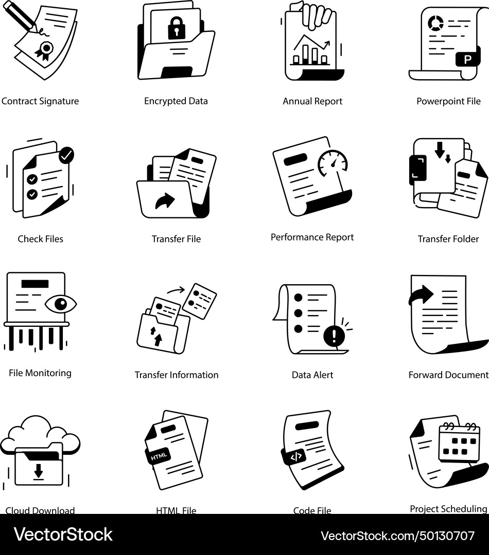 Bundle of files and content linear icons vector image