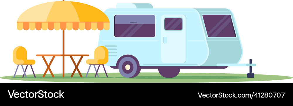 Camping trailer parked on green grass at park Camping trailer parked on green grass at park vector image