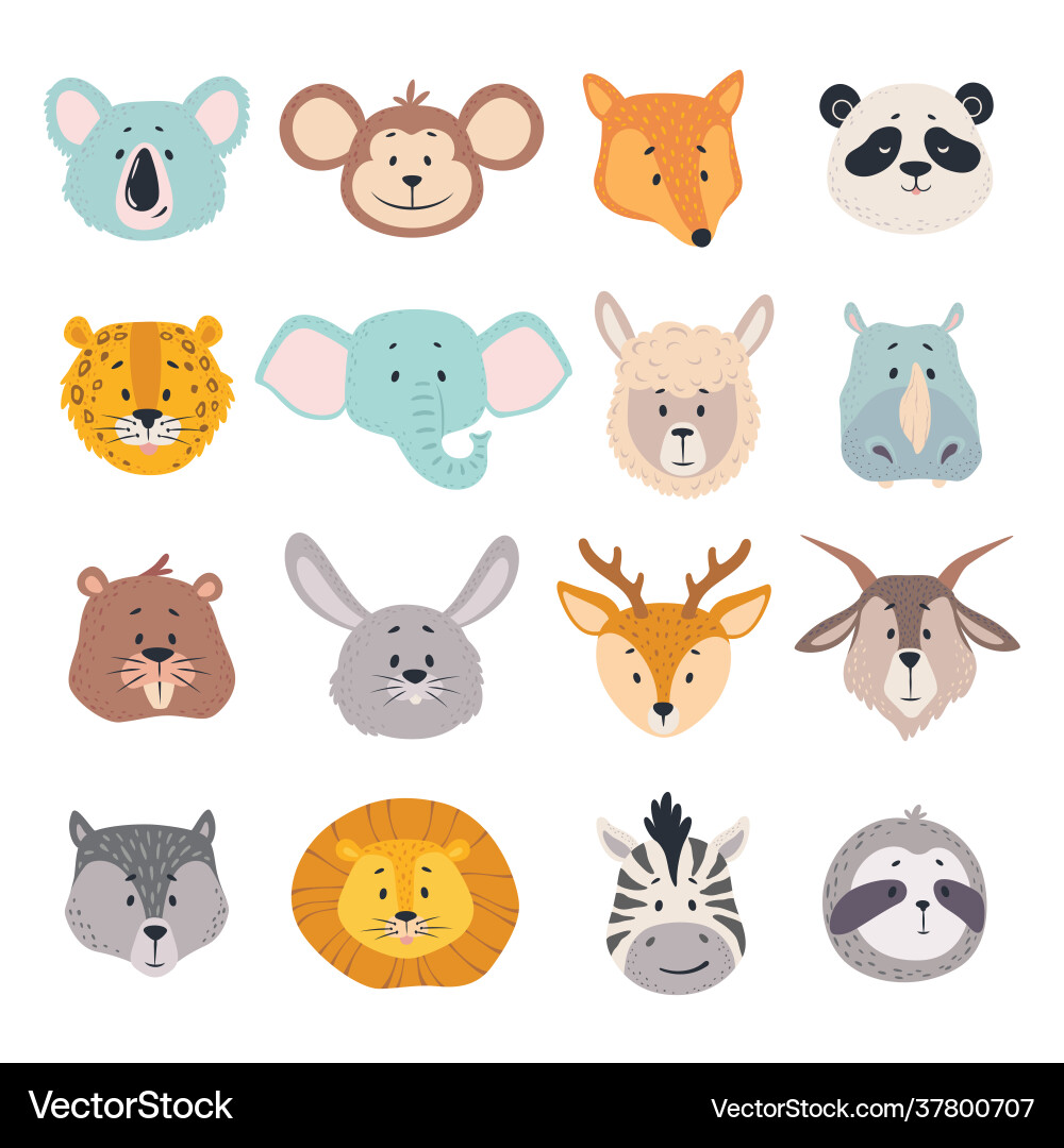 Cartoon Animal Faces - Koala Monkey Fox vektorbild