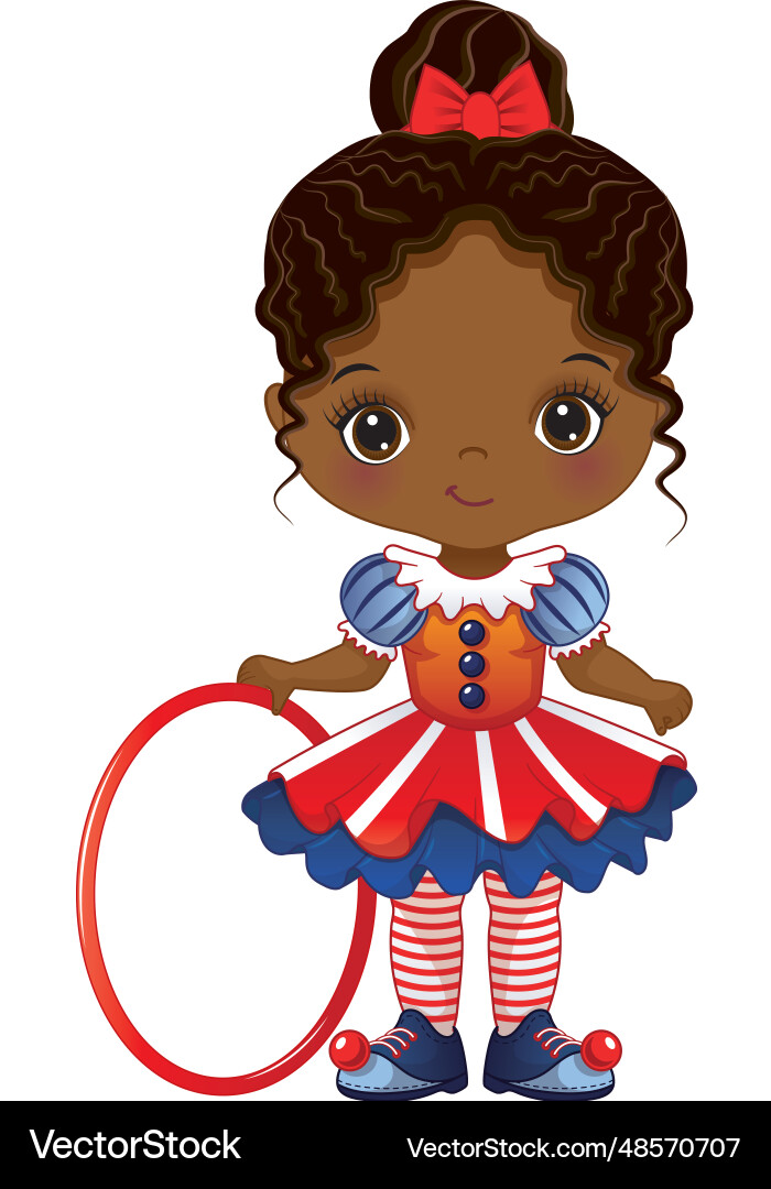 Cartoon circus black girl holding hoop Cartoon circus black girl holding hoop vector image