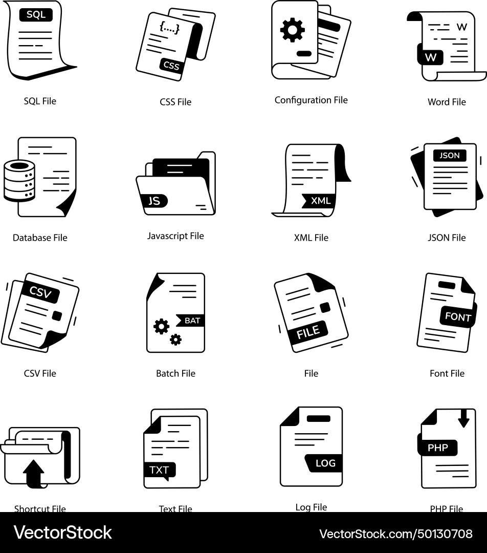 Bundle of files and content linear icons vector image