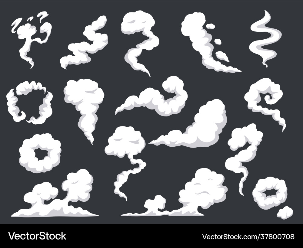 Cartoon smoke comic steam cloud mist smog gas Vector Image