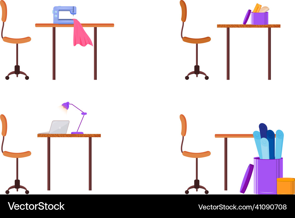 Designer workplace flat color object set Designer workplace flat color object set vector image