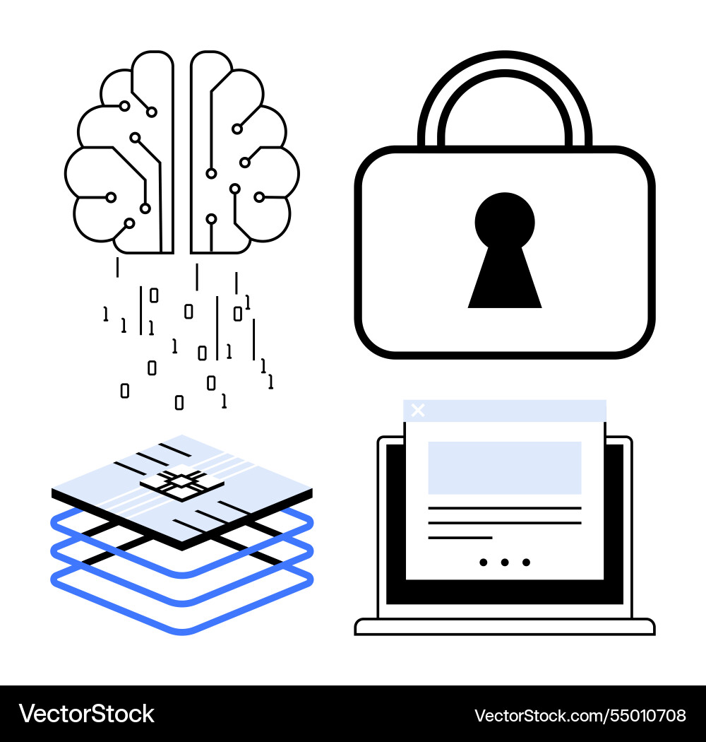 Digital security concept with brain lock circuit Vector Image