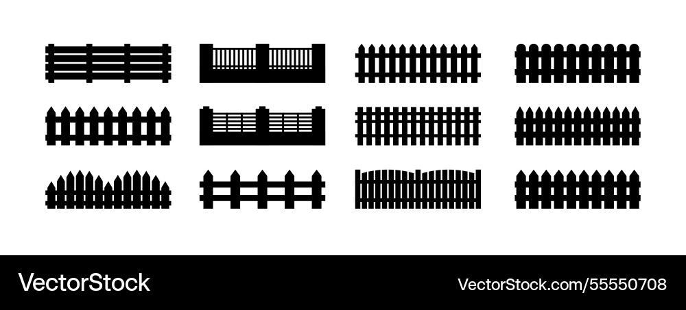 Fence template element icon set isolated Fence template element icon set isolated vector image