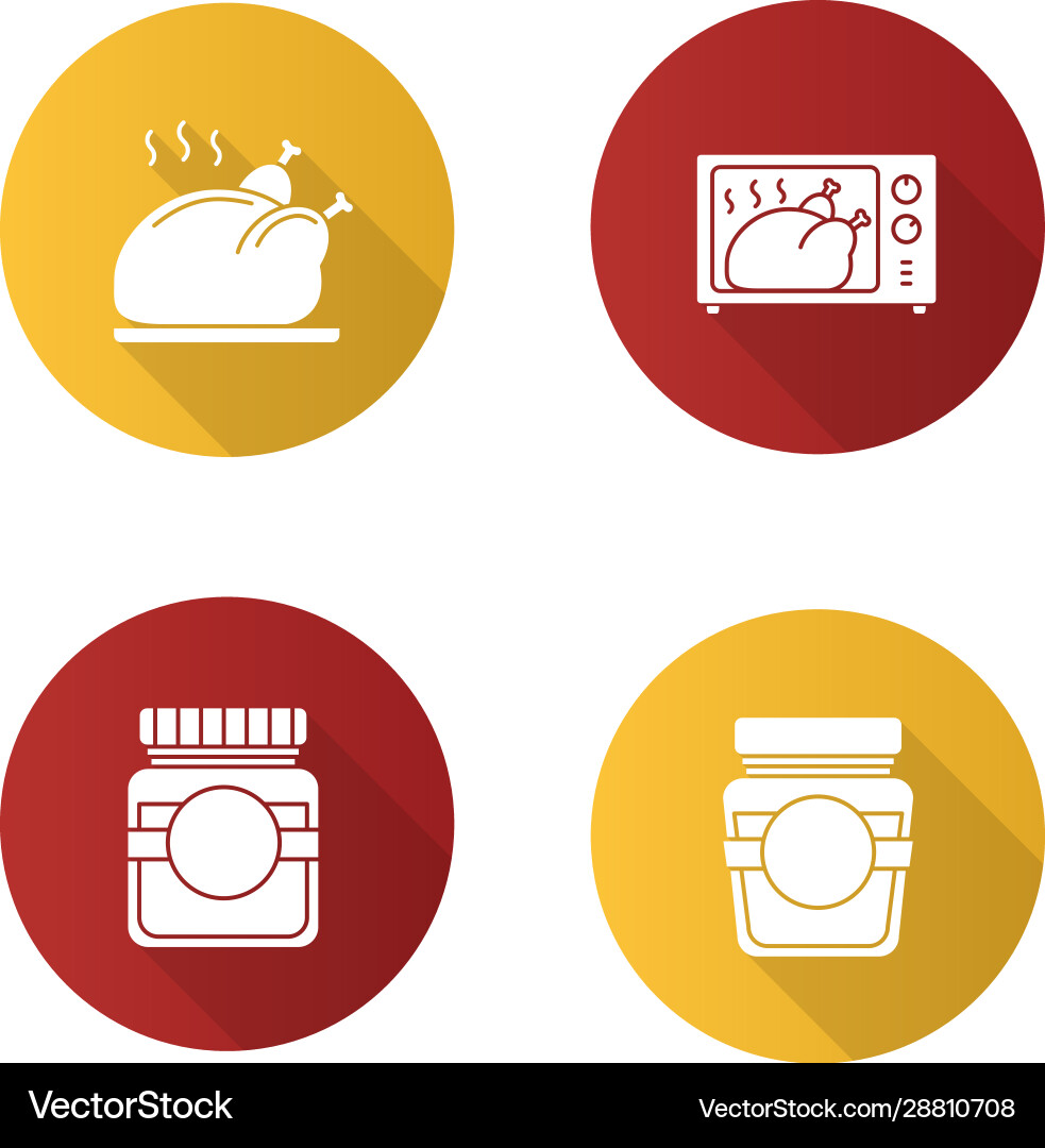 Food flat design long shadow glyph icons set Food flat design long shadow glyph icons set vector image