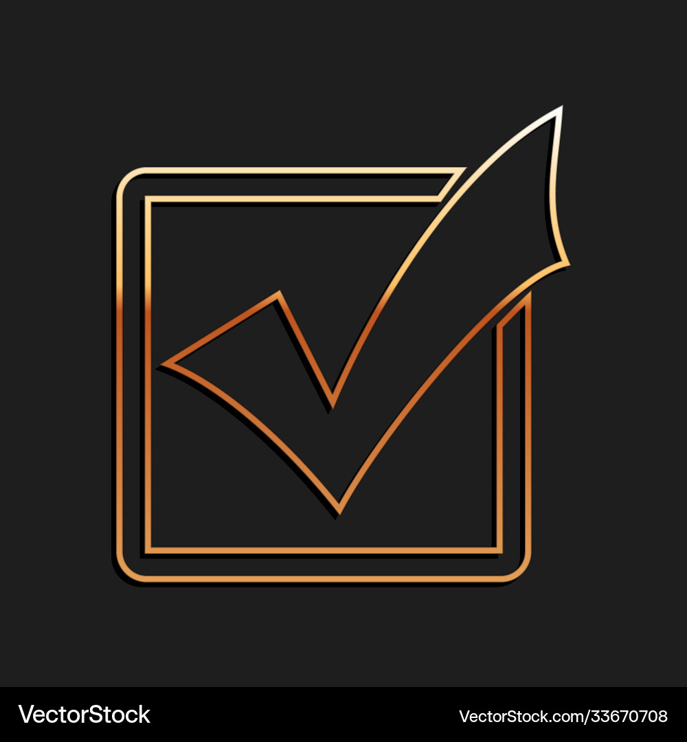 Gold check mark in a box line icon isolated Gold check mark in a box line icon isolated Vector Image