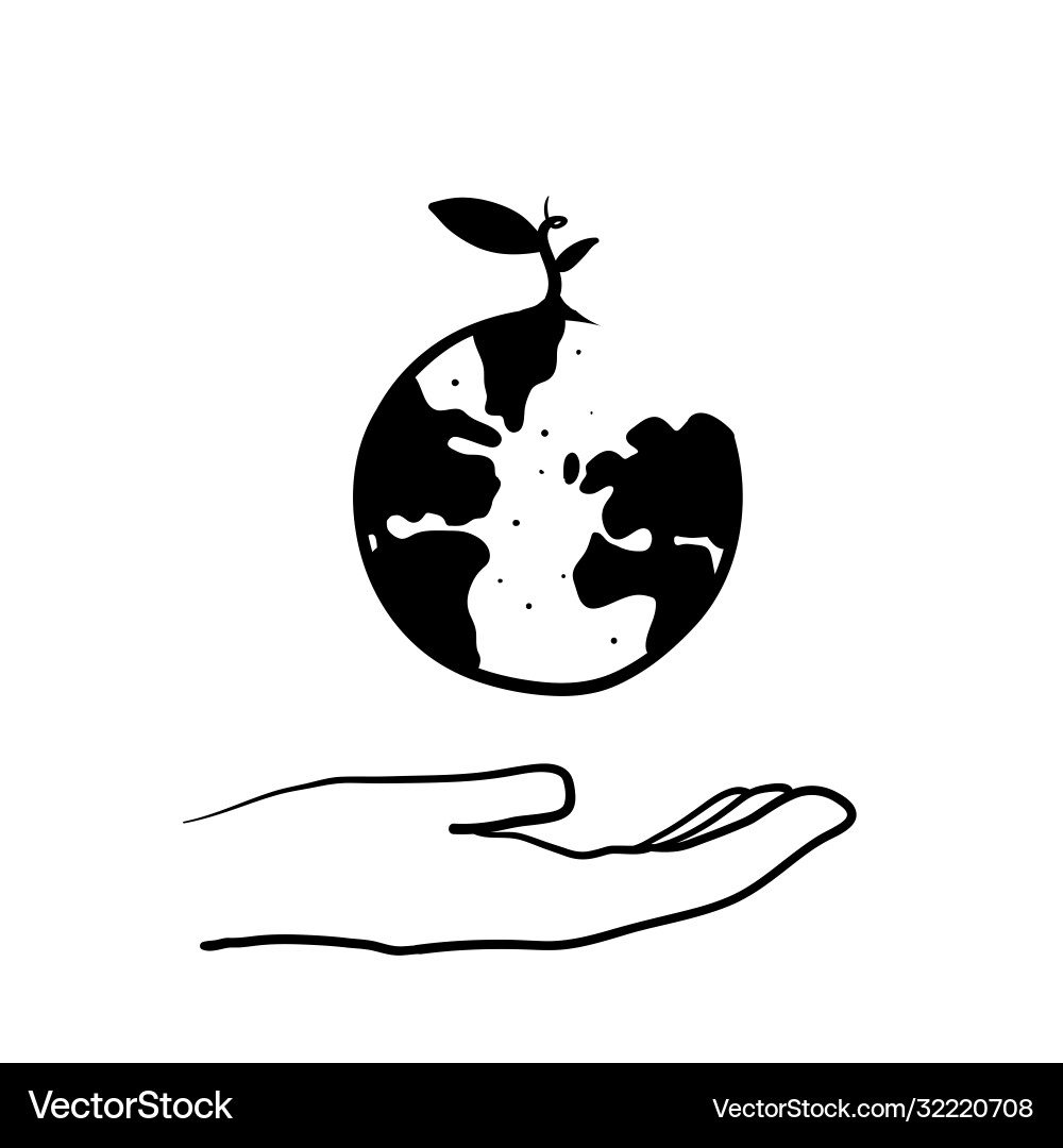 Hand drawn doodle eart with seed plant symbol Hand drawn doodle eart with seed plant symbol vector image