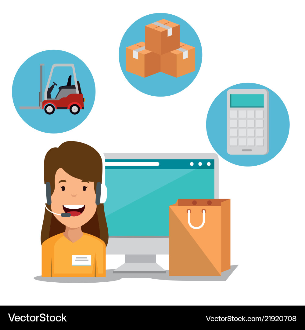 Logistic services with support agent and computer Vector Image