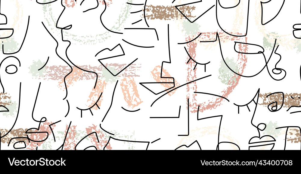 One line drawing abstract face seamless pattern Vector Image