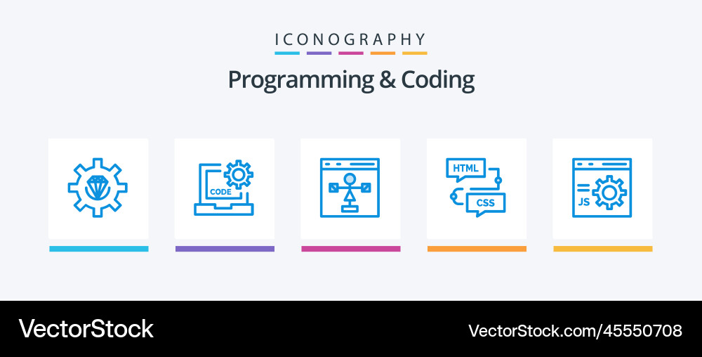 Programming and coding blue 5 icon pack including Vector Image