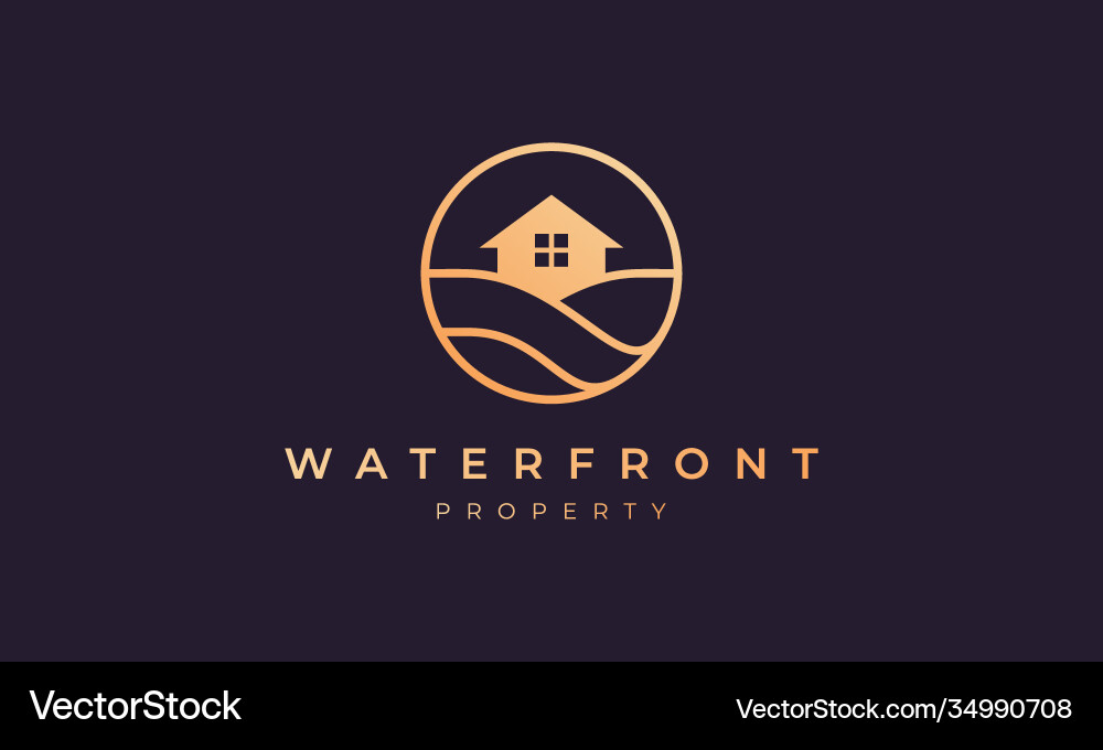 Real estate logo gold line with house Real estate logo gold line with house vector image