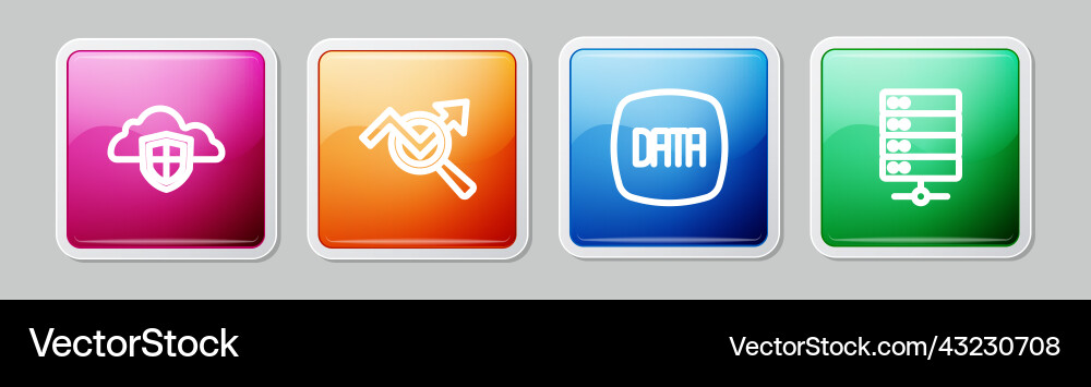 Set line cloud and shield search data analysis Set line cloud and shield search data analysis vector image