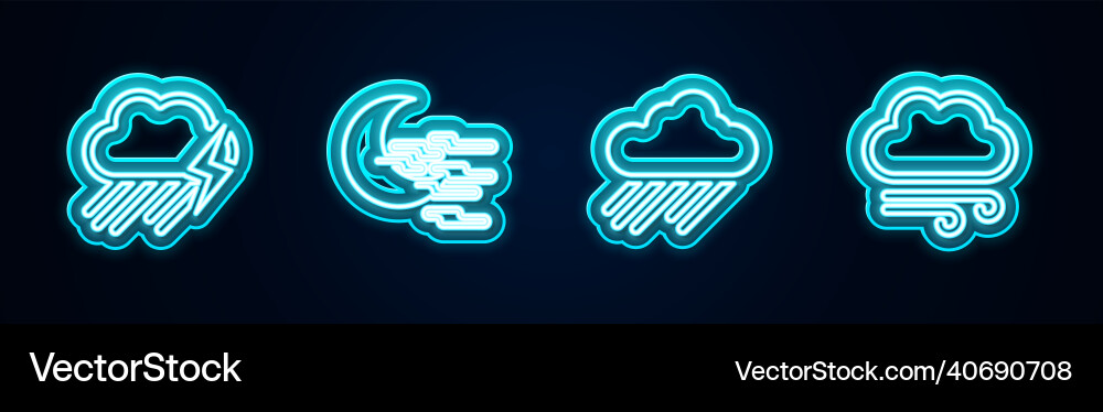 Set line cloud with rain and lightning fog moon Set line cloud with rain and lightning fog moon vector image