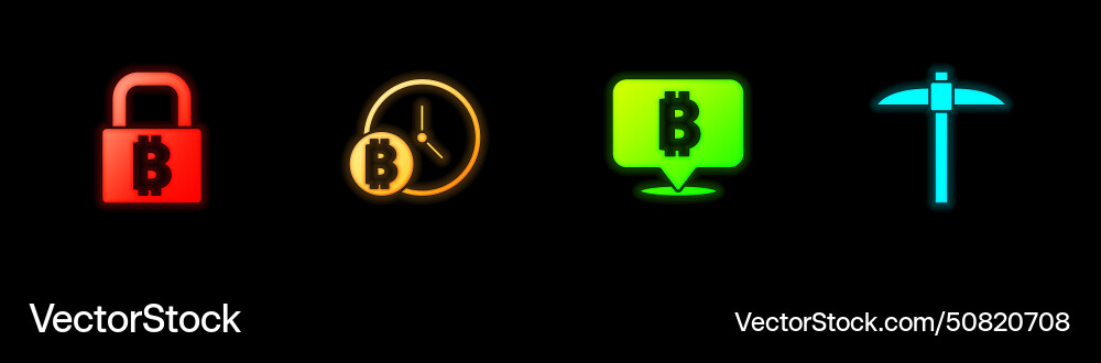 Set lock with bitcoin clock and pickaxe Set lock with bitcoin clock and pickaxe vector image