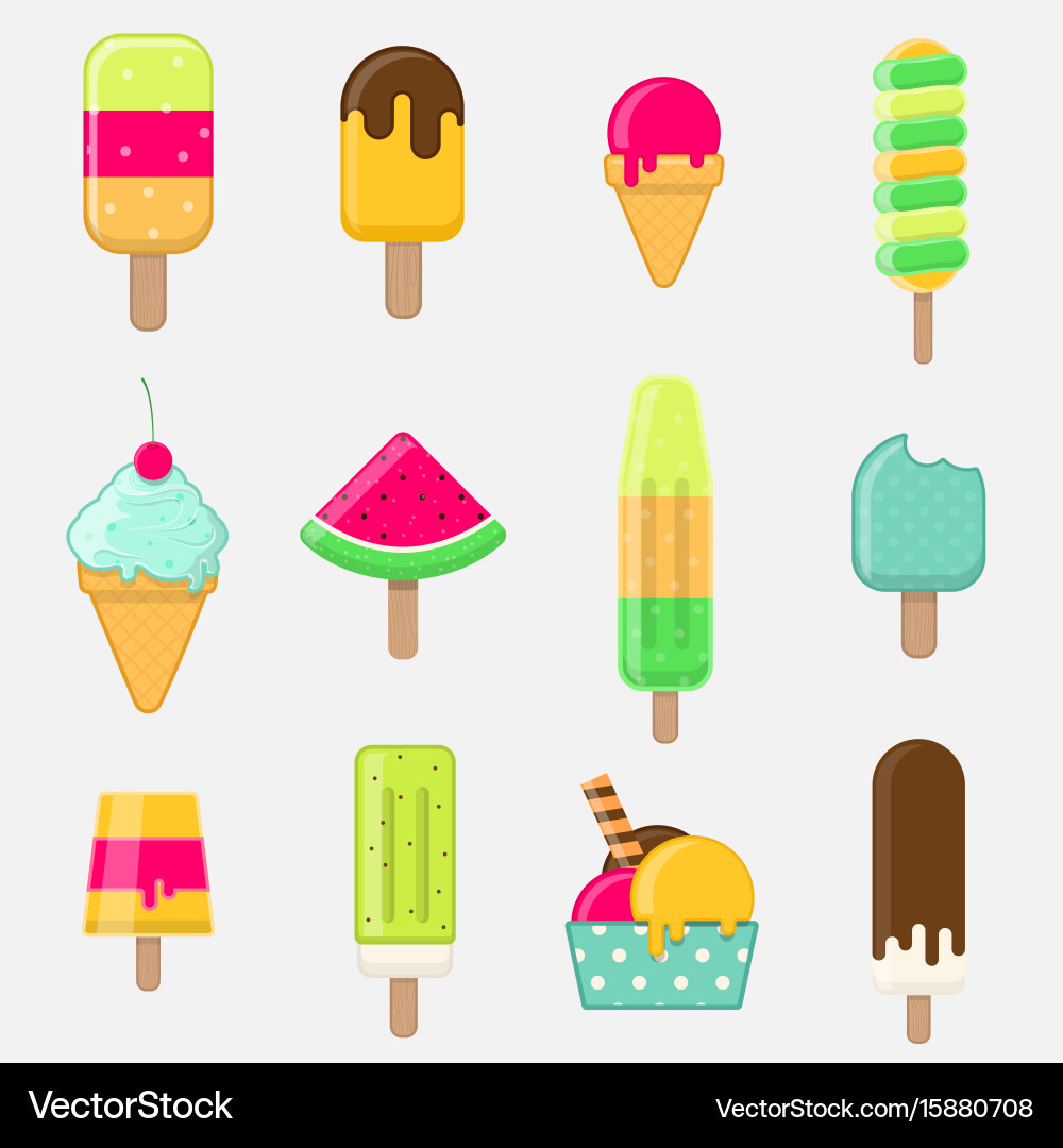 Set of colorful ice cream on stick with different vector image