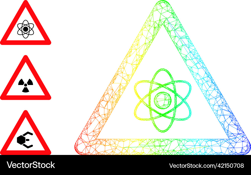 Spectral gradient network mesh atom warning icon Spectral gradient network mesh atom warning icon vector image