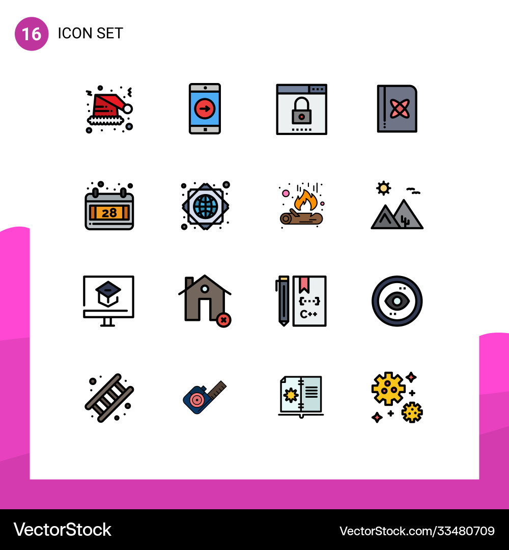 16 universal flat color filled lines set for web Vector Image