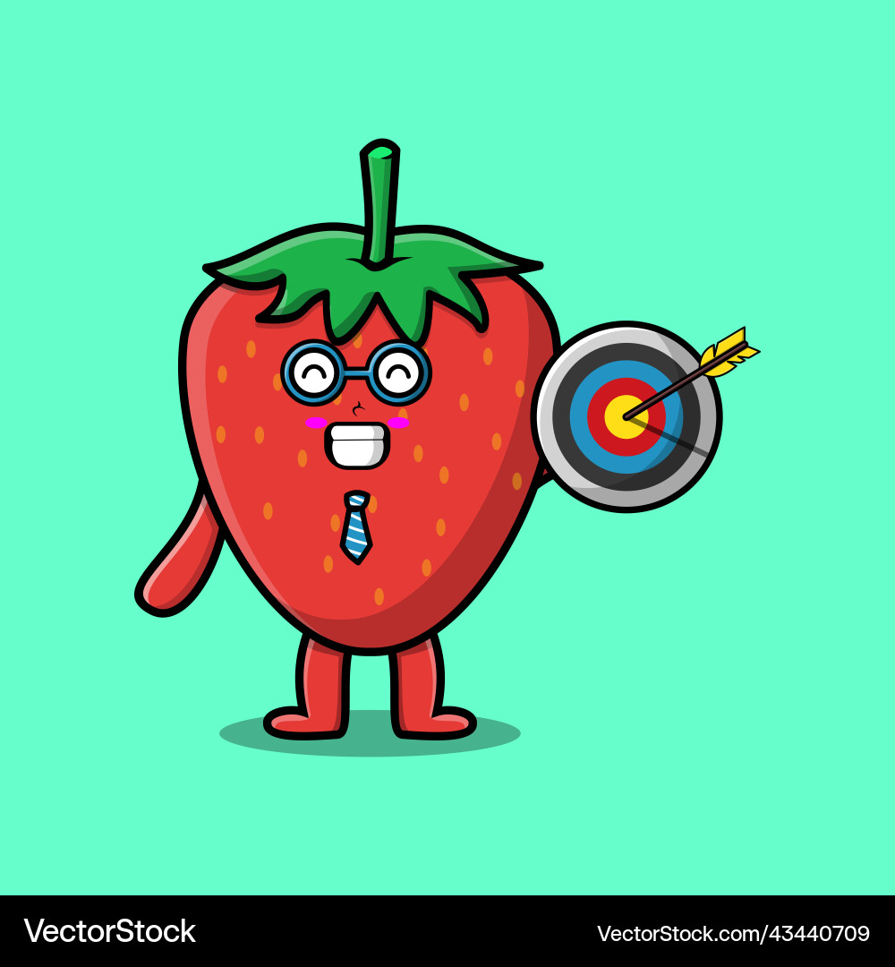 Cute cartoon strawberry businessman holding target Cute cartoon strawberry businessman holding target vector image