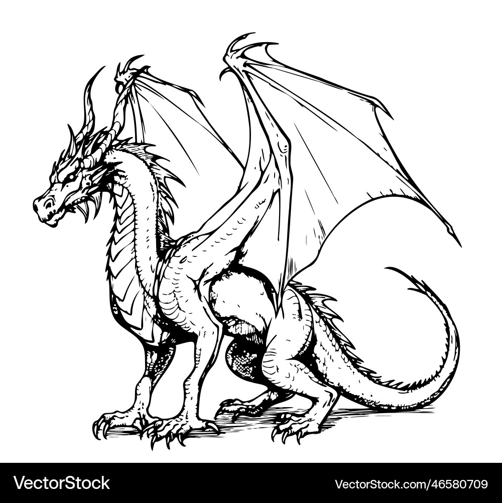 Fantasy dragon sitting sketch Fantasy dragon sitting sketch vector image