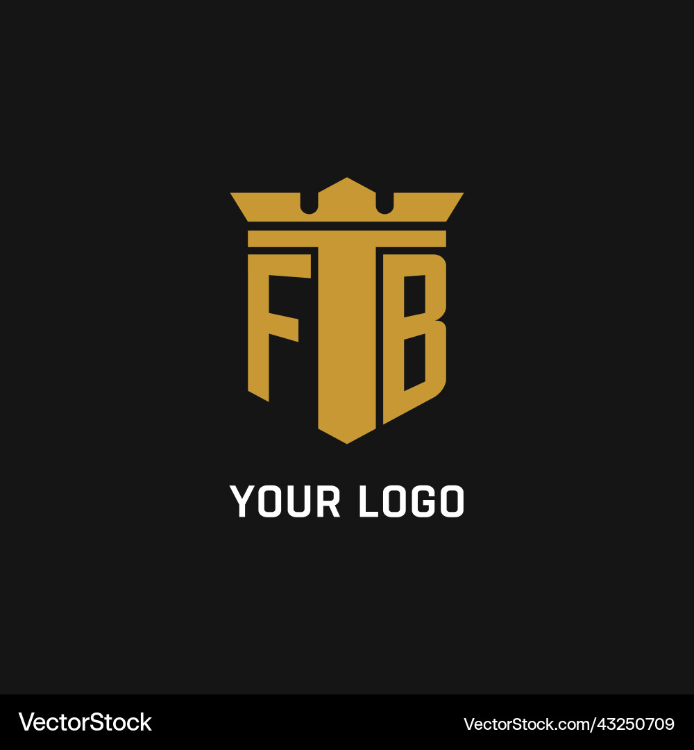 Fb initial logo with shield and crown style vector image