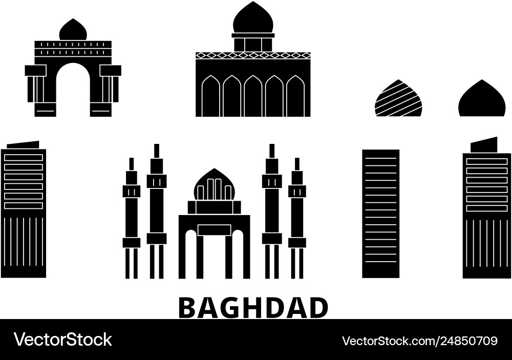 Irak Baghdad Flat Travel Skyline Set Irak Baghdad Flat Travel Skyline Set vektorbild