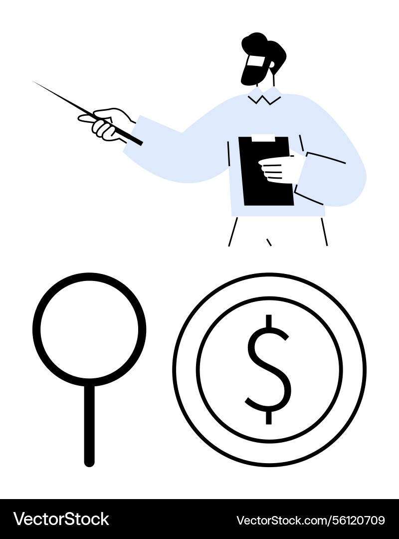 Man analyzing financial data with pointing stick Man analyzing financial data with pointing stick vector image