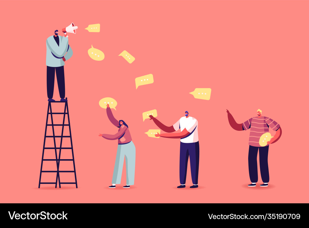 Man on Ladder Shouting with Speech Bubbles Vector Image
