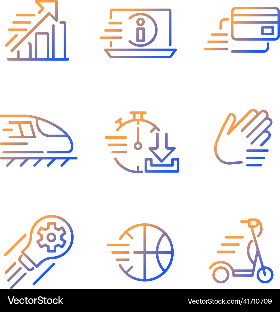 Moving objects gradient linear icons set Moving objects gradient linear icons set vector image
