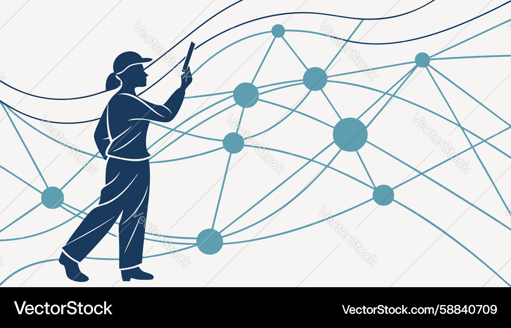 Person interacting with data network abstract Vector Image