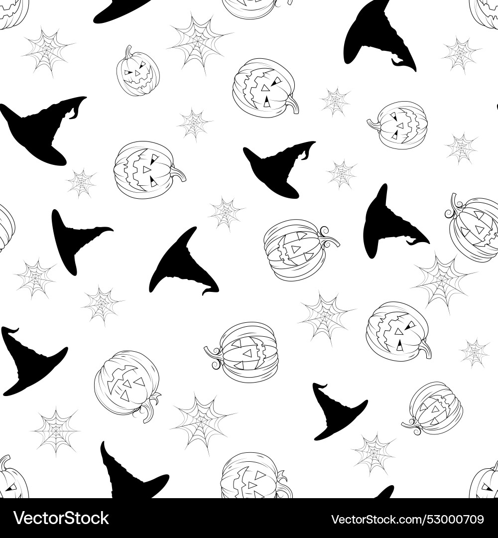 Seamless pattern with white pumpkin witch hat Vector Image