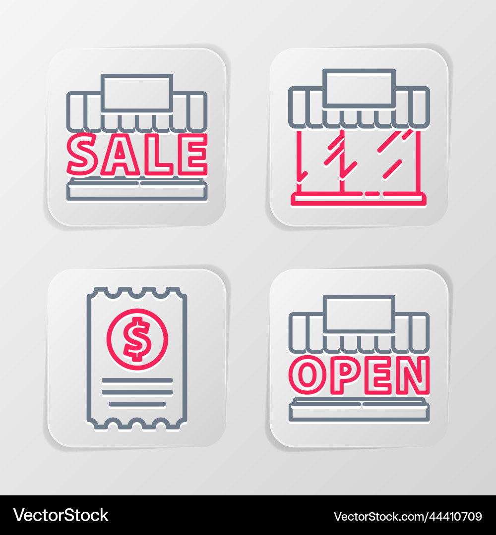 Set line shopping building and open paper check Set line shopping building and open paper check vector image