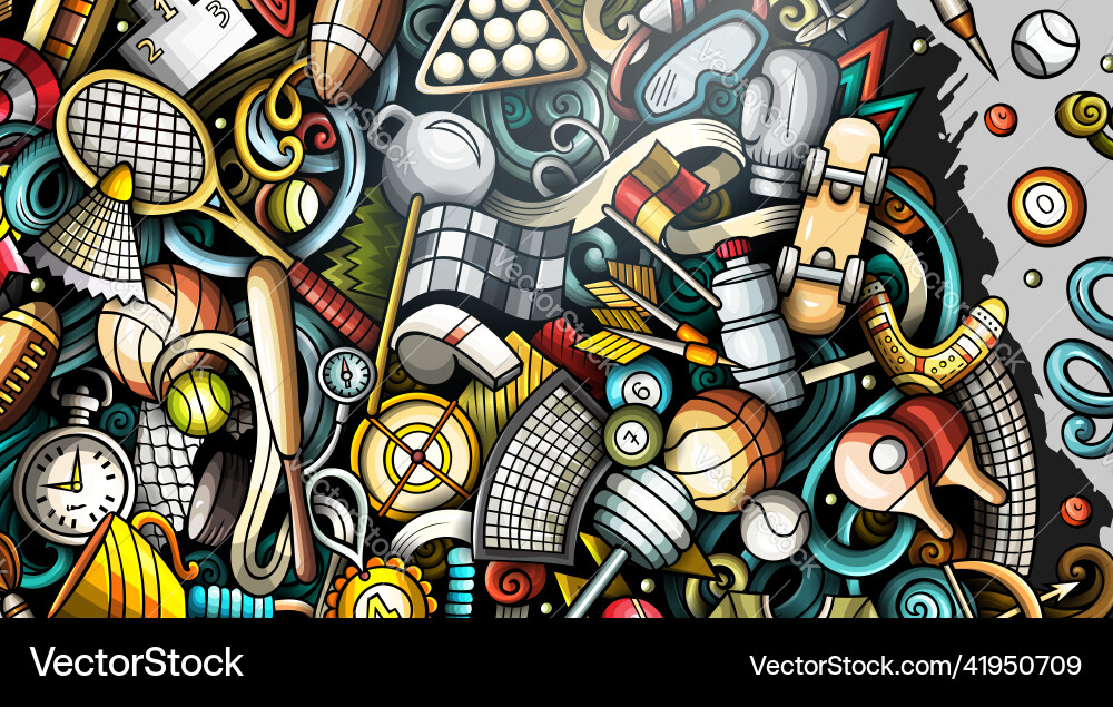 Sports hand drawn doodle banner cartoon detailed Sports hand drawn doodle banner cartoon detailed vector image