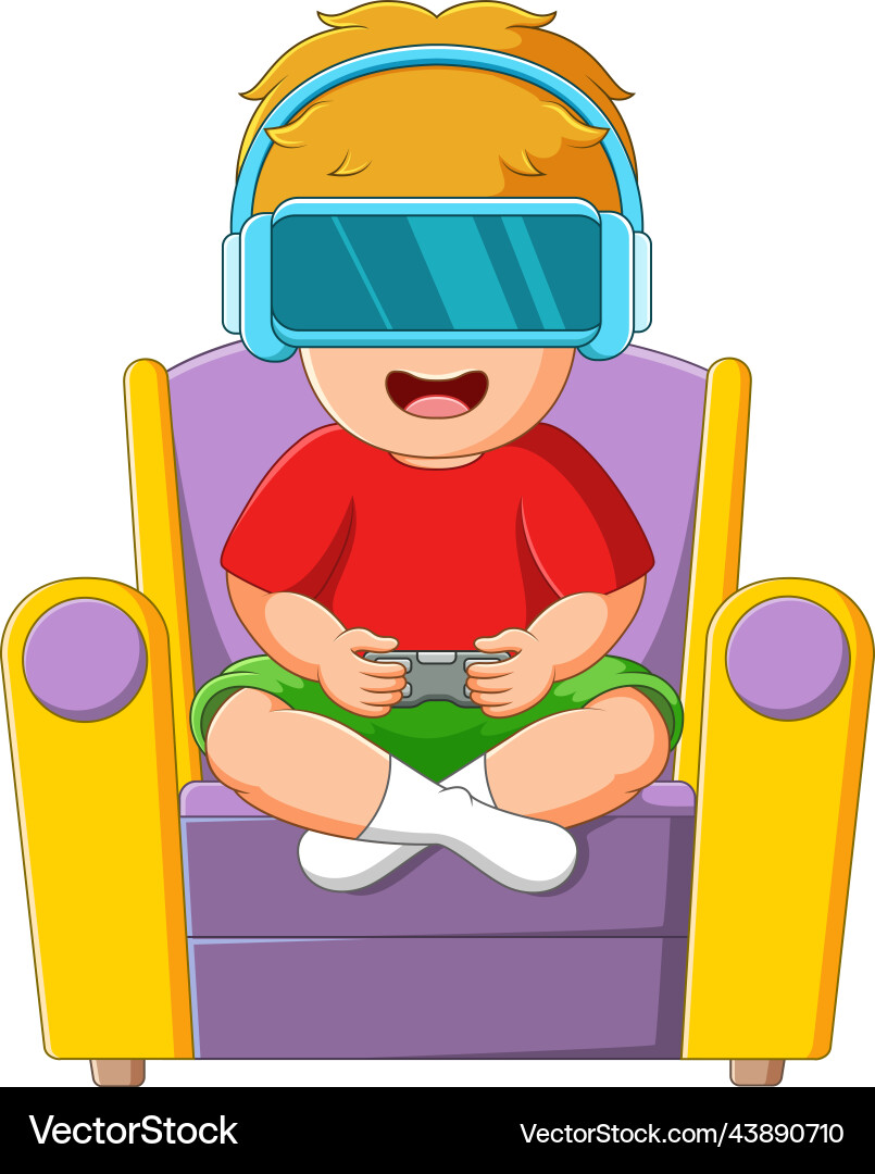 Boy is playing game console with virtual reality Boy is playing game console with virtual reality vector image