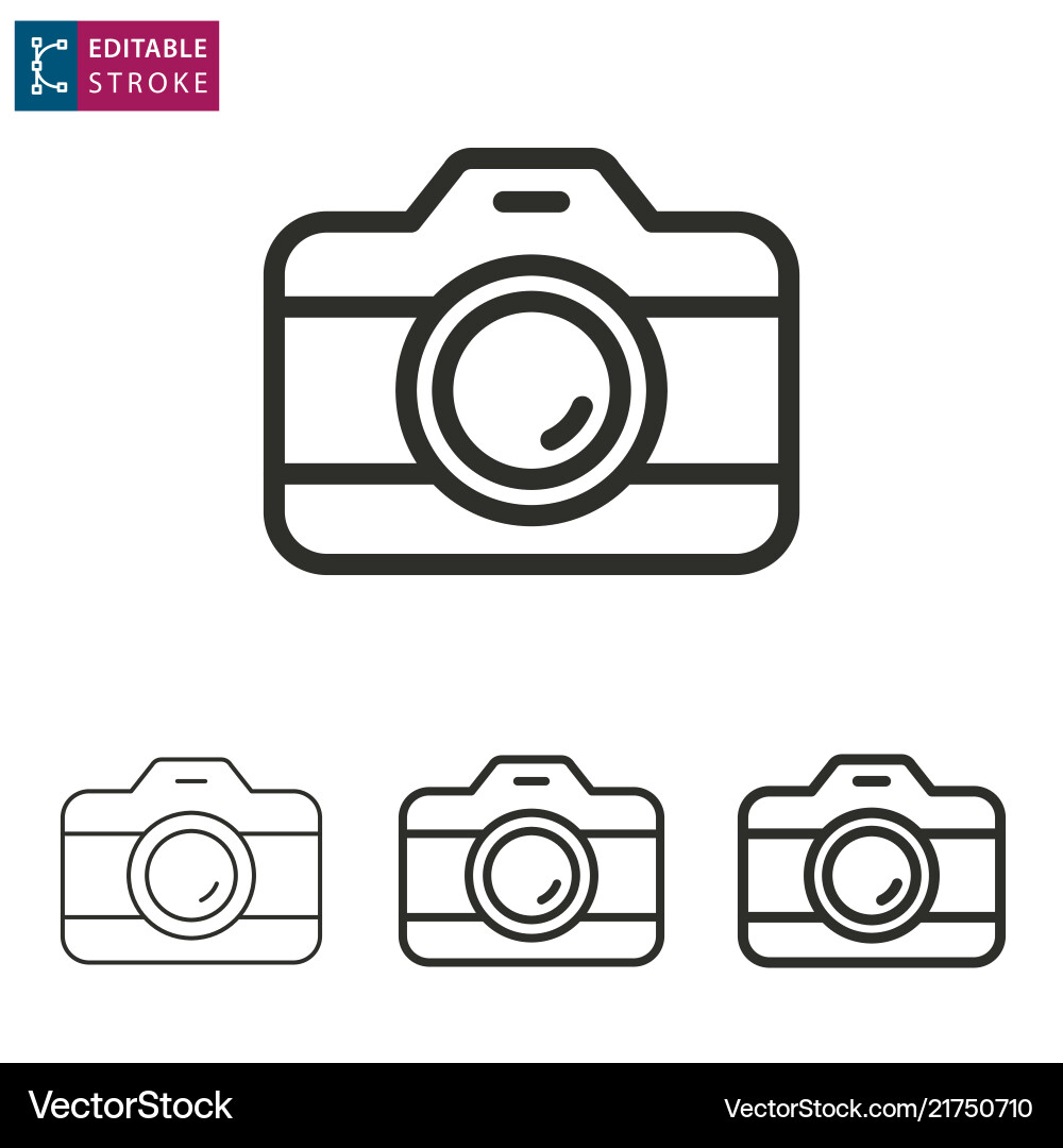 Camera line icon on white background editable Camera line icon on white background editable vector image
