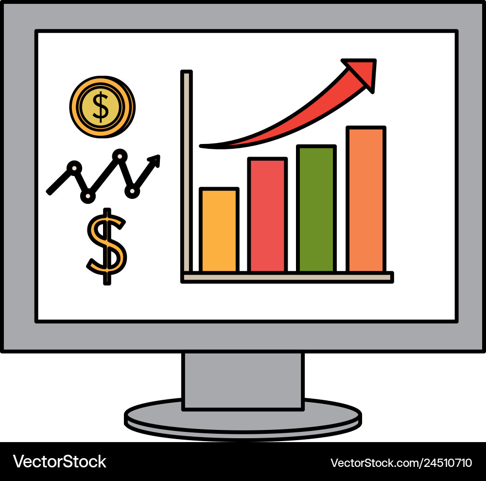 Computer display with statistics financial Computer display with statistics financial vector image