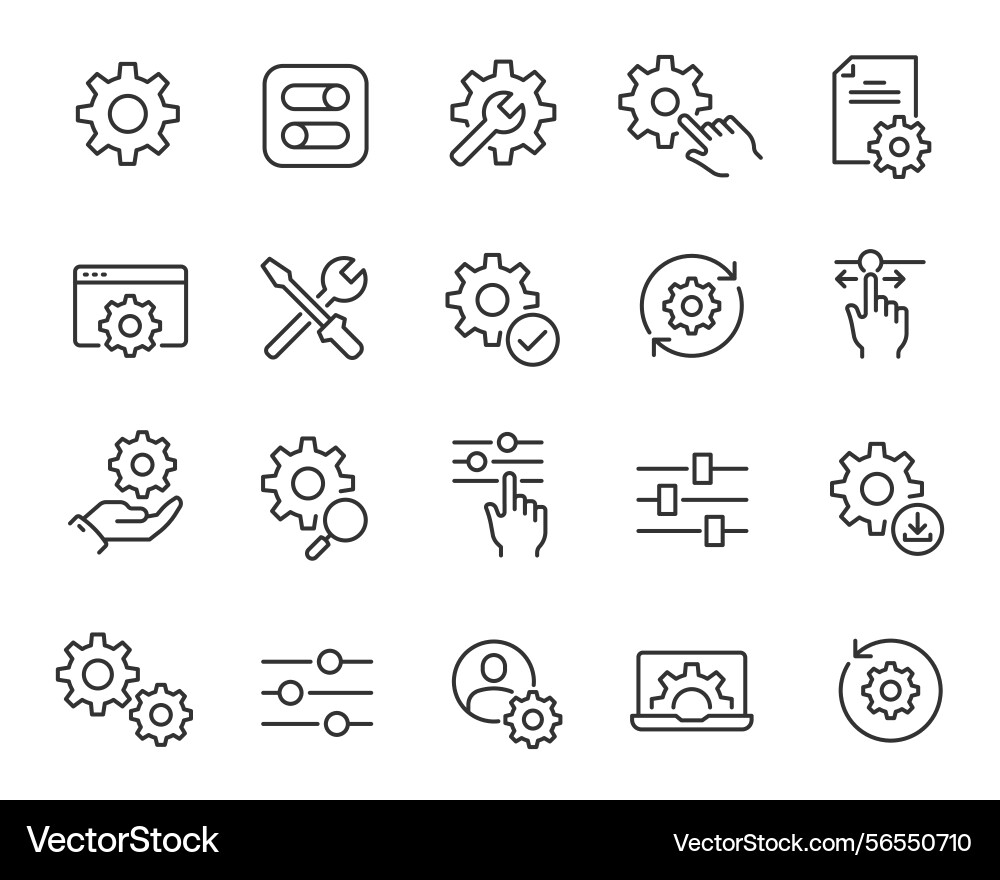 Editable icon set in line style on settings Vector Image