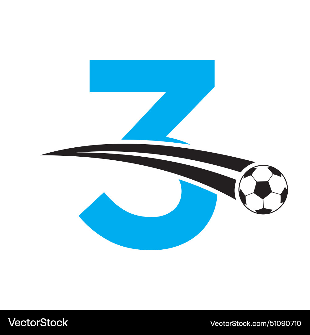 Football logo on letter 3 concept with moving Football logo on letter 3 concept with moving vector image
