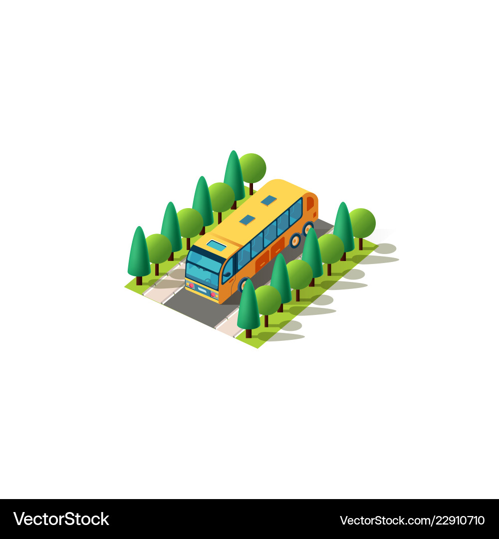 Isometric front right view bus Isometric front right view bus vector image