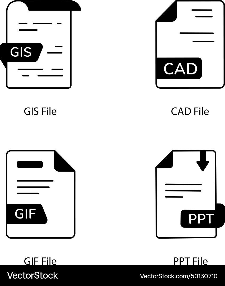 Pack of file types linear icons vector image
