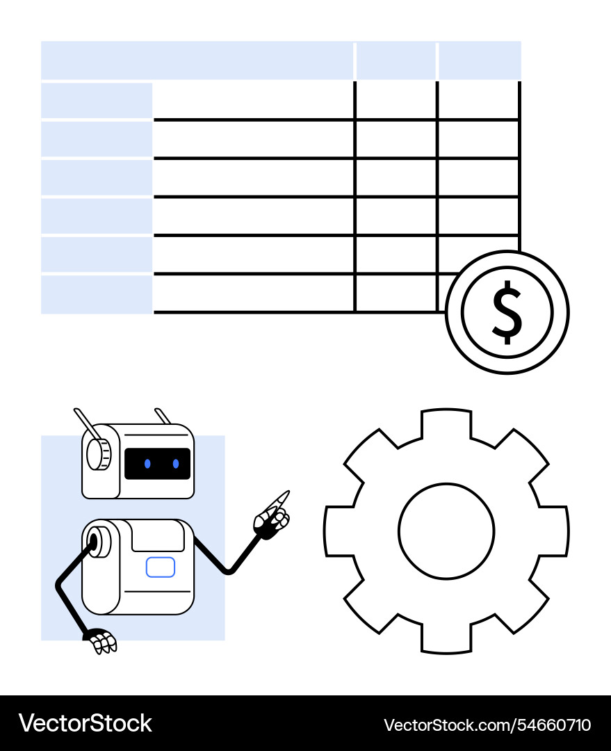 Robot analyzing financial data with gear Robot analyzing financial data with gear Vector Image