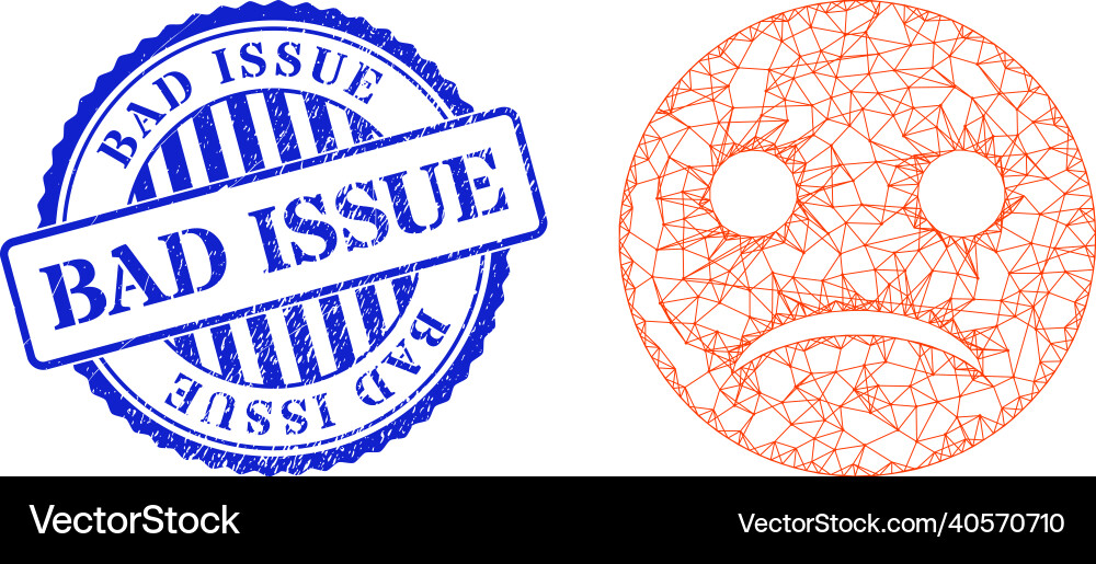 Scratched bad issue seal and net sad smiley web Scratched bad issue seal and net sad smiley web vector image